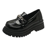 British Style Rubber Leather Shoes Women's
